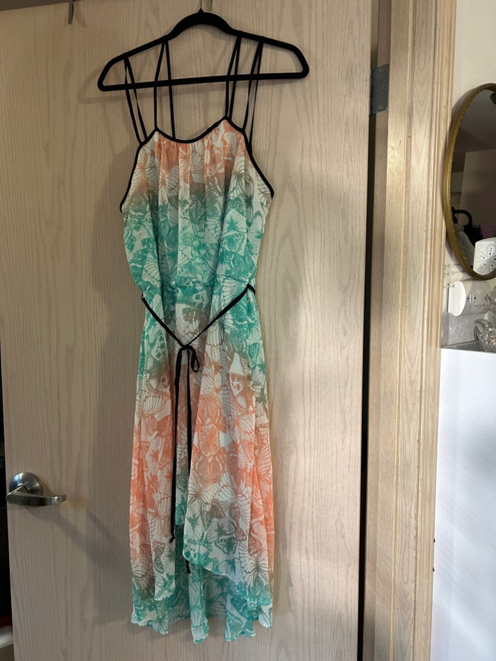 Bisou Bisou Green Teal and Coral Orange Floral Maxi Dress